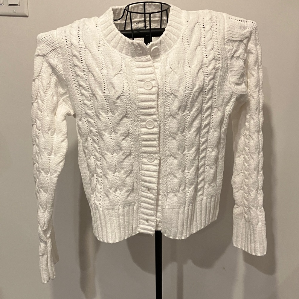 Hippie Rose White Cable Knit Cardigan